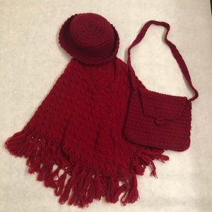 Little Girl Toddler Hand Knitted Set of Pancho